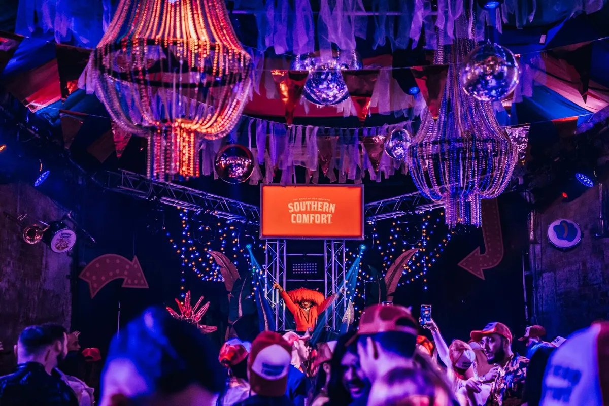 Mardi Gras themed stage production and decor