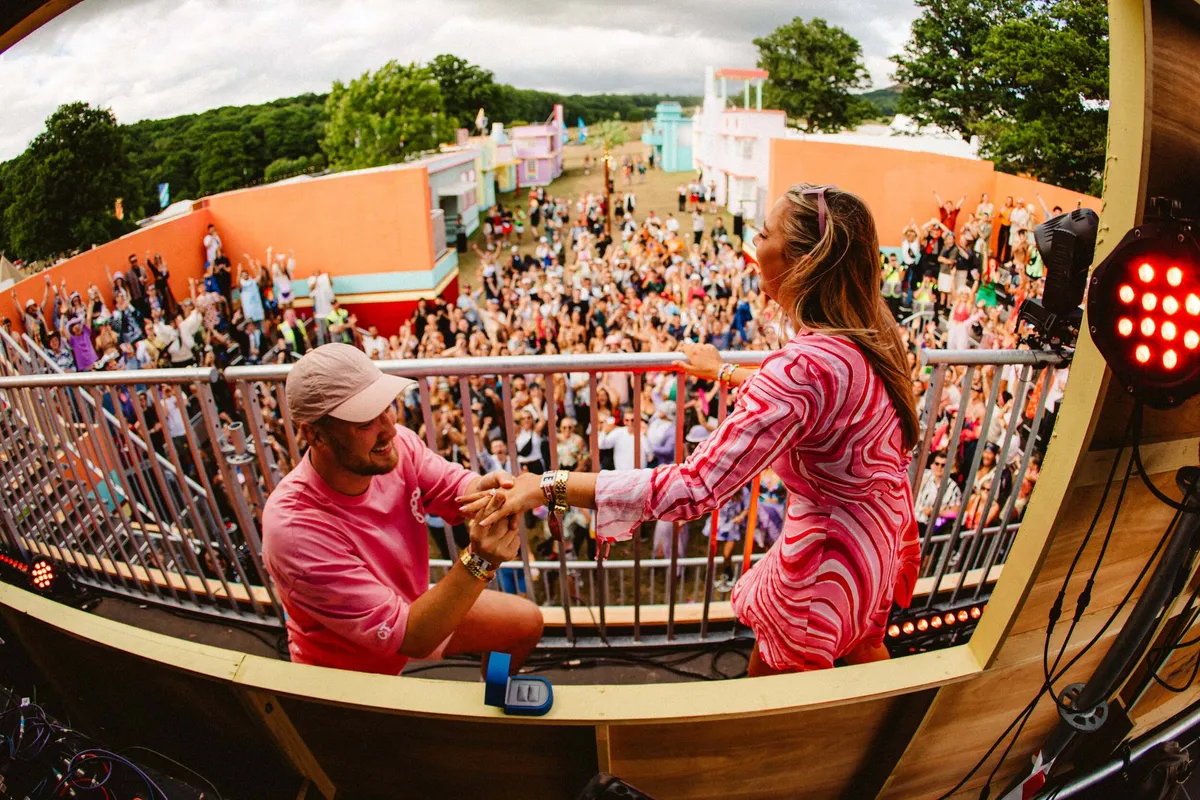 Attendees at immersive festival venue activities