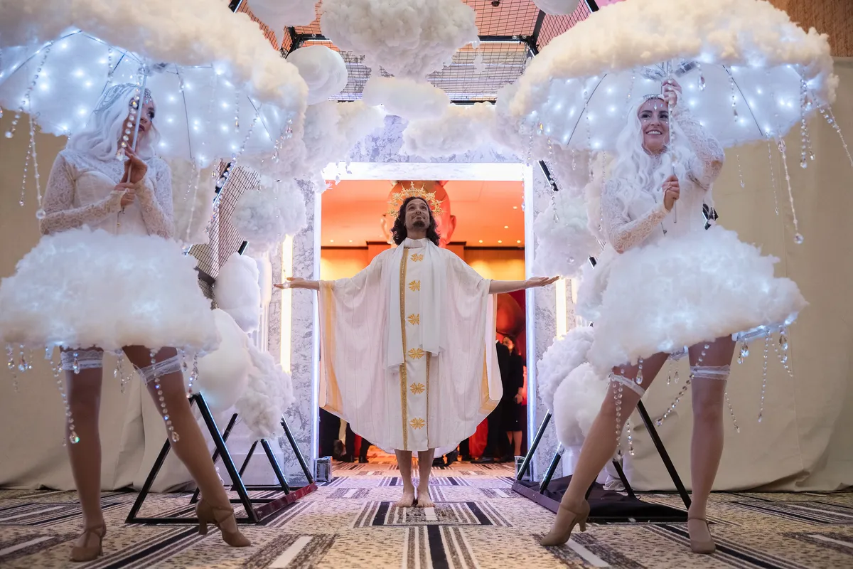 Entertainment performers in character costumes
