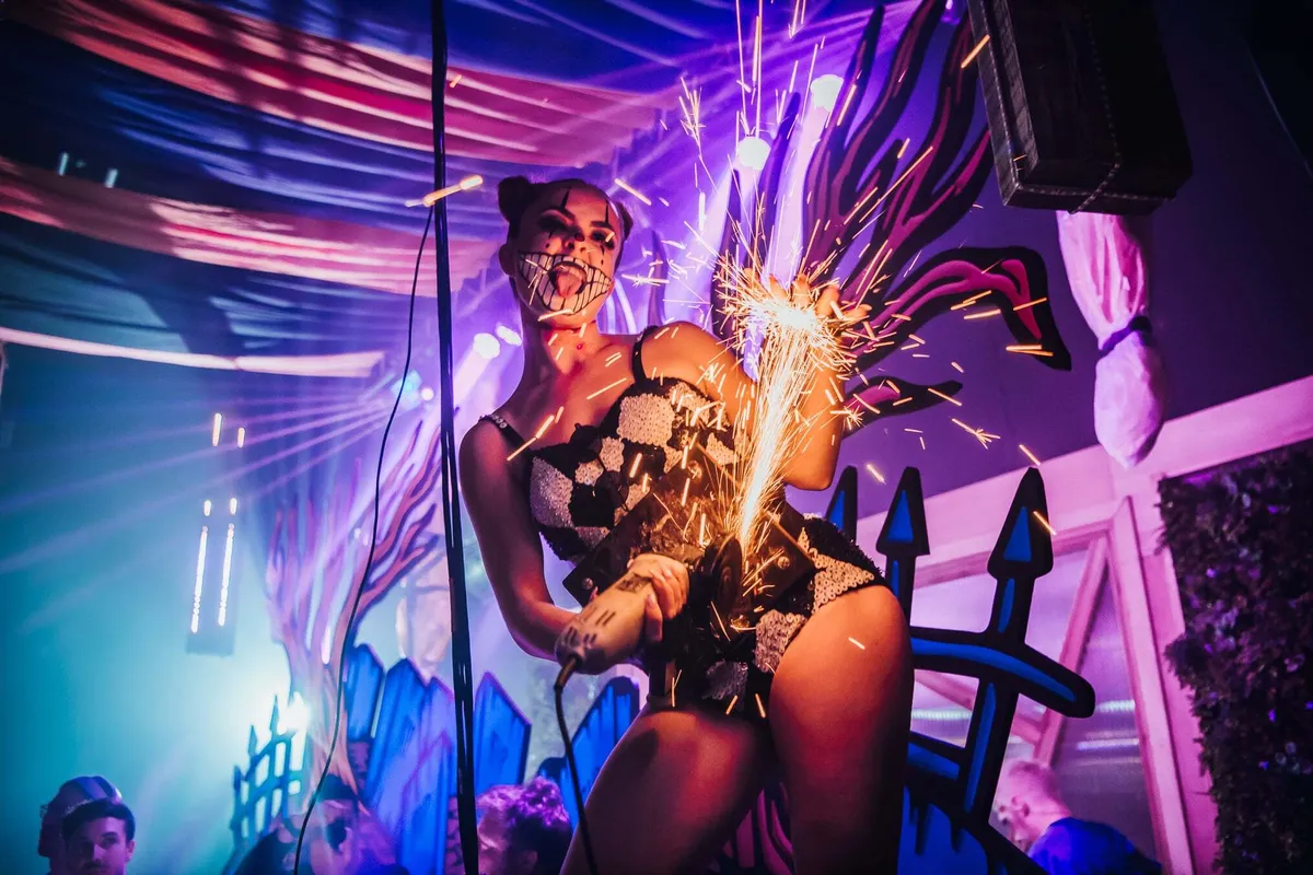 Nighttime atmosphere at themed venue event